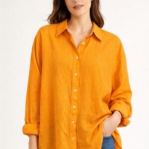 Babaton by Aritzia Oversized Orange Linen Button-Up Shirt | Size S